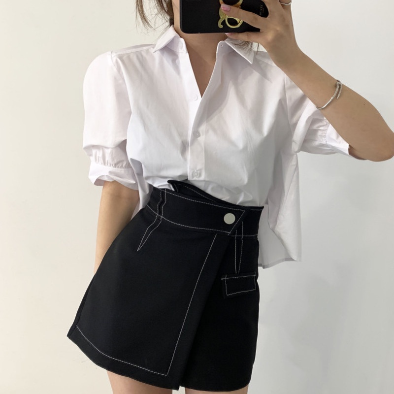 172845 |Bảng Phấn Mắt 2 Màu 2 Màu Thời Trang| Áo Sơ Mi Tay Lỡ Xếp Ly Lưng Ngắn Thời Trang Trẻ Trung