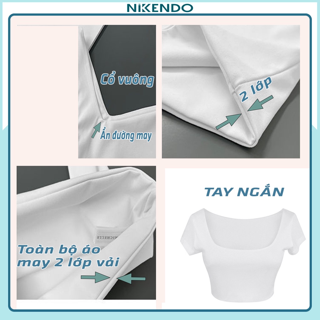 Áo Croptop Cổ Vuông Tay Ngắn Cotton 4 chiều Form ngắn RT6