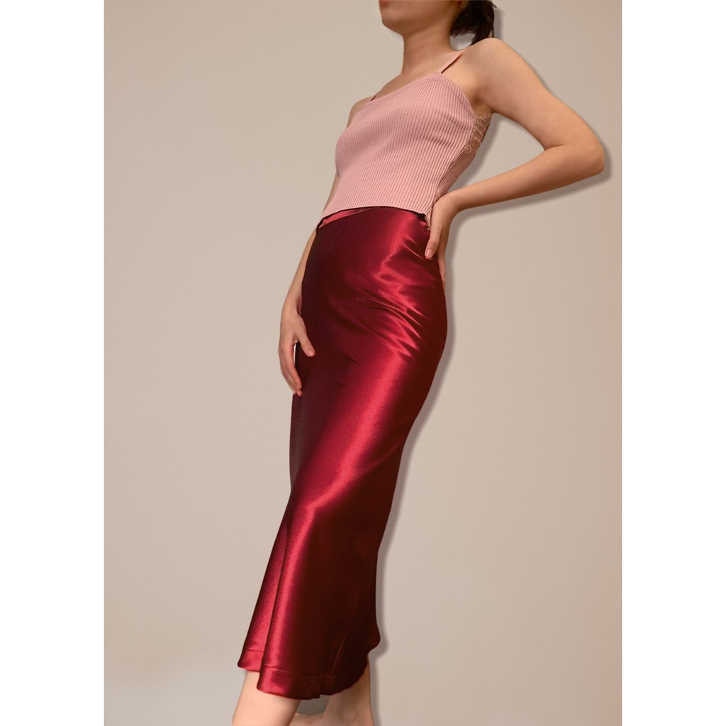 CHÂN VÁY LỤA CHỮ A MIDI