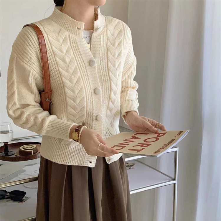SUXI Áo Cardigan Dệt Kim Tay Dài Dáng Rộng Màu Sắc Thanh Lịch