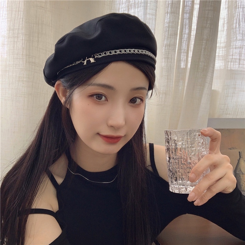 Mũ Beret Mỏng Thoáng Khí Phối Dây Xích Kim Loại Thời Trang Mùa Hè Phong Cách Hàn Quốc Cho Nữ