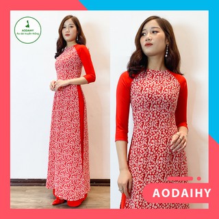 Áo dài truyền thống may sẵn, Áo dài hoa nhí màu đỏ, Ảnh thật | H5