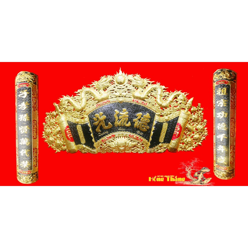 Cuốn thư câu đối Đức Lưu Quang dài 1m55