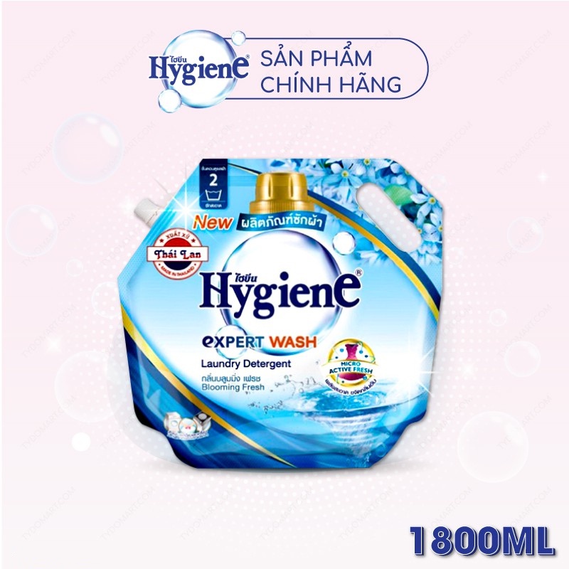 Nước Giặt Thái Lan HYGIENE nước giặt xả đậm đặc túi lớn 1,8 lít thơm lâu Xanh Hồng