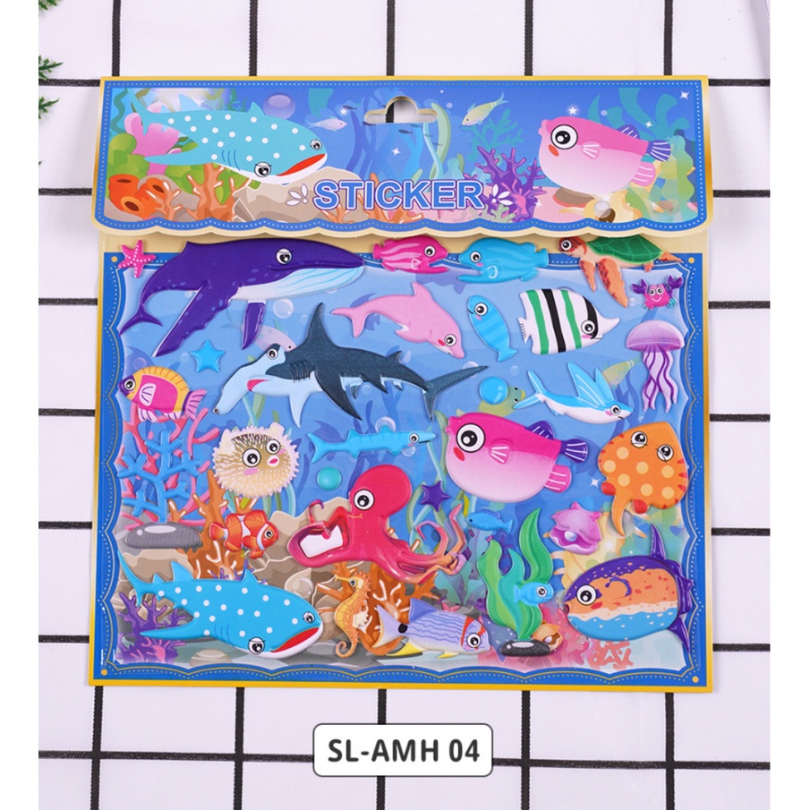 Sticker 3D chống thấm xe ô tô BIG SIZE dán cho bé đồ chơi dán giải trí học thêm về sinh vật biển, khủng long