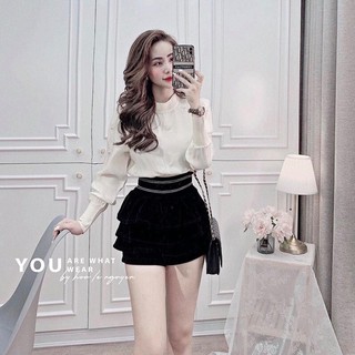 Chân Váy Nhung Trơn 4 Tầng Cao Cấp Viền Trắng