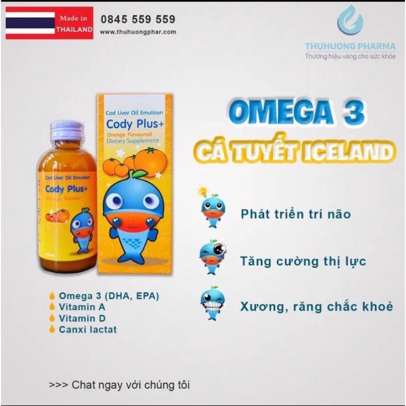 (CHÍNH HÃNG + QUÀ TẶNG) Cody Plus Bổ Sung DHA, EPA, Vitamin A, D Giúp Bé Phát Triển Não Bộ, Thông Minh, Mắt Sáng - 120ml