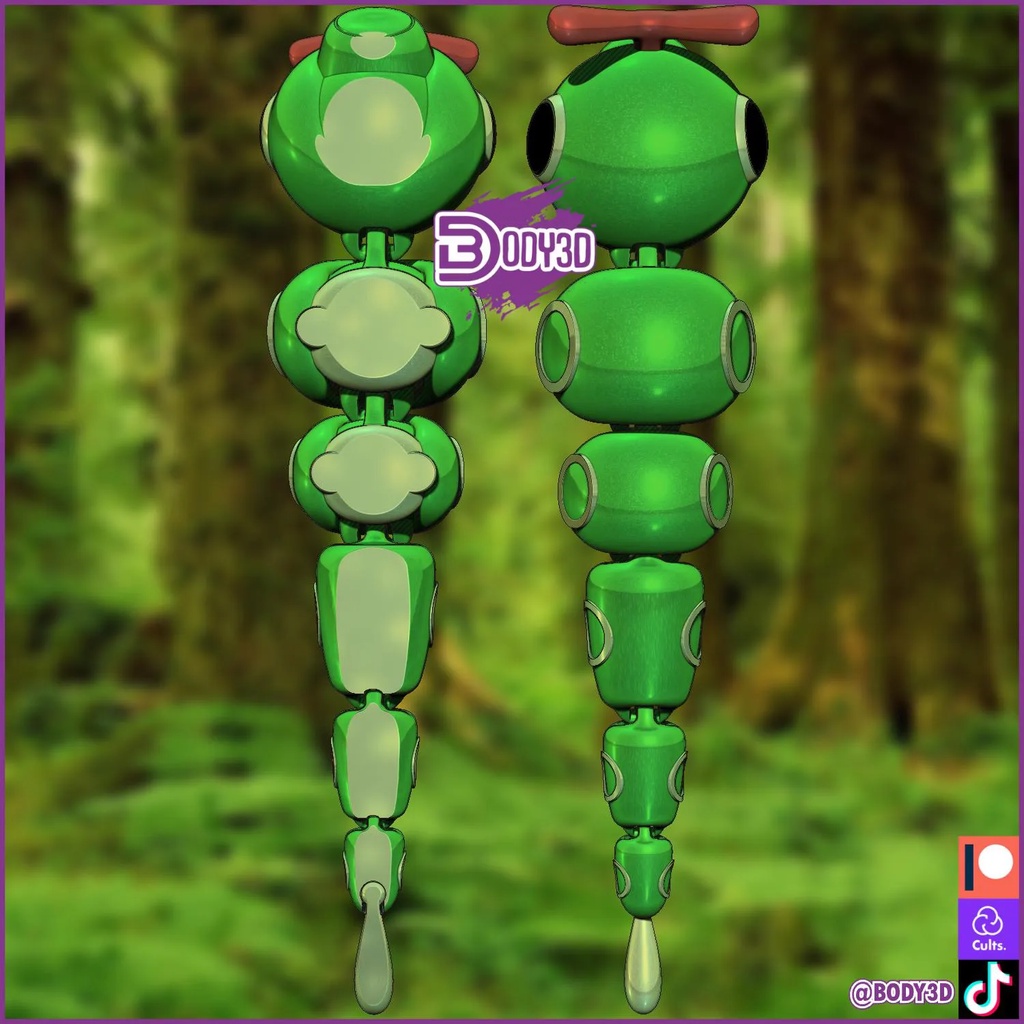 Pokemon Caterpie in 3d có khớp nối di chuyển thay đổi hình dạng siêu ngầu