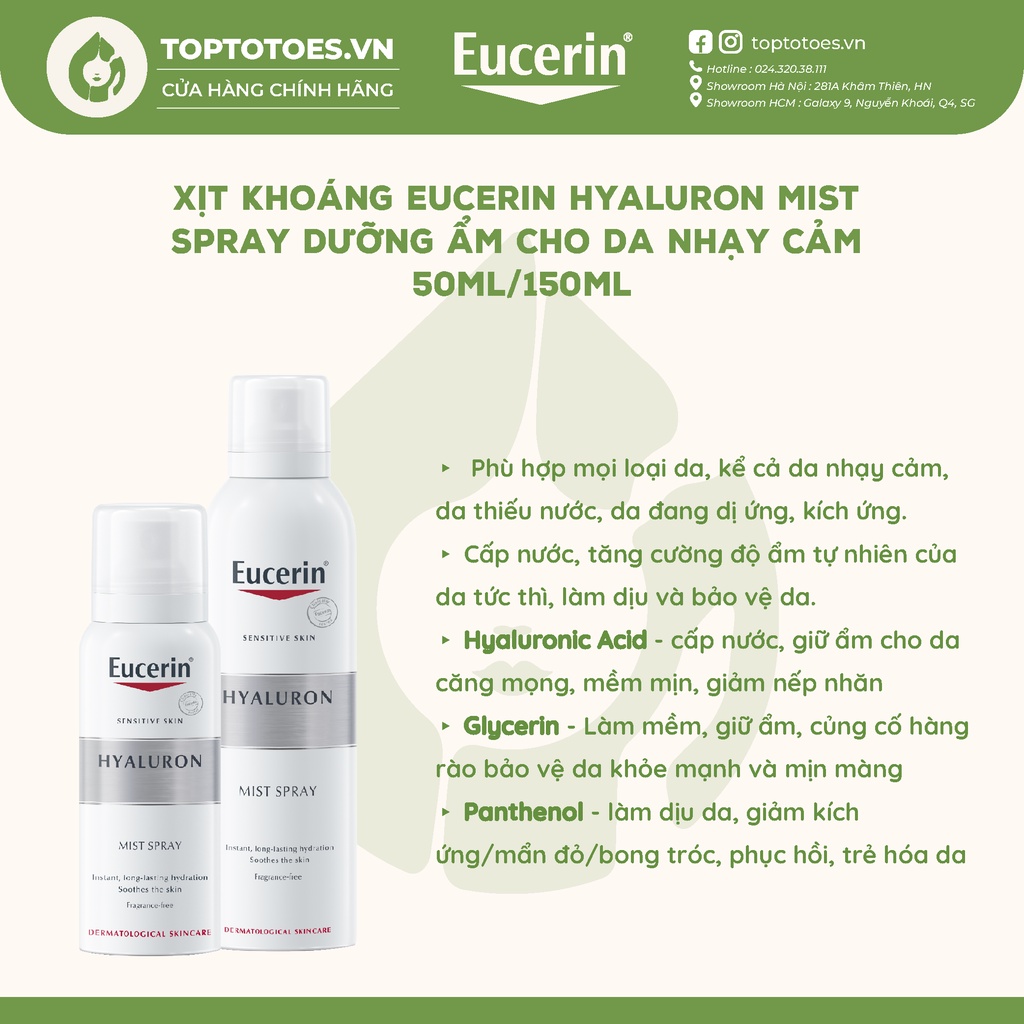 Xịt khoáng dưỡng ẩm cho da nhạy cảm Eucerin Hyaluron Mist Spray 50ml/150ml