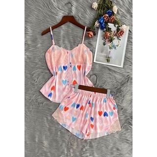 Đồ ngủ nữ lụa, đồ mặc nhà áo 2 dây phối ren quần cọc form dáng chuẩn dáng sexy, siêu xinh. đồ ngủ mặc nhà pijama