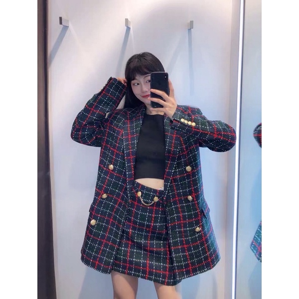 Set áo vest dạ chân váy Zara xuất dư