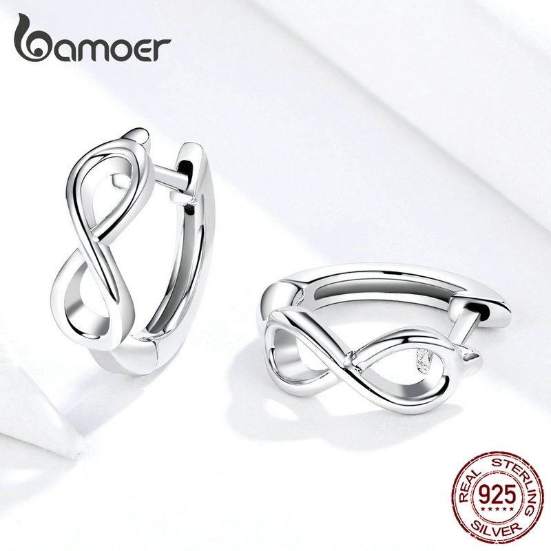 BAMOER Bông Tai Hình Tròn Bằng Bạc 925 Đơn Giản Thời Trang Cho Nữ SCE743