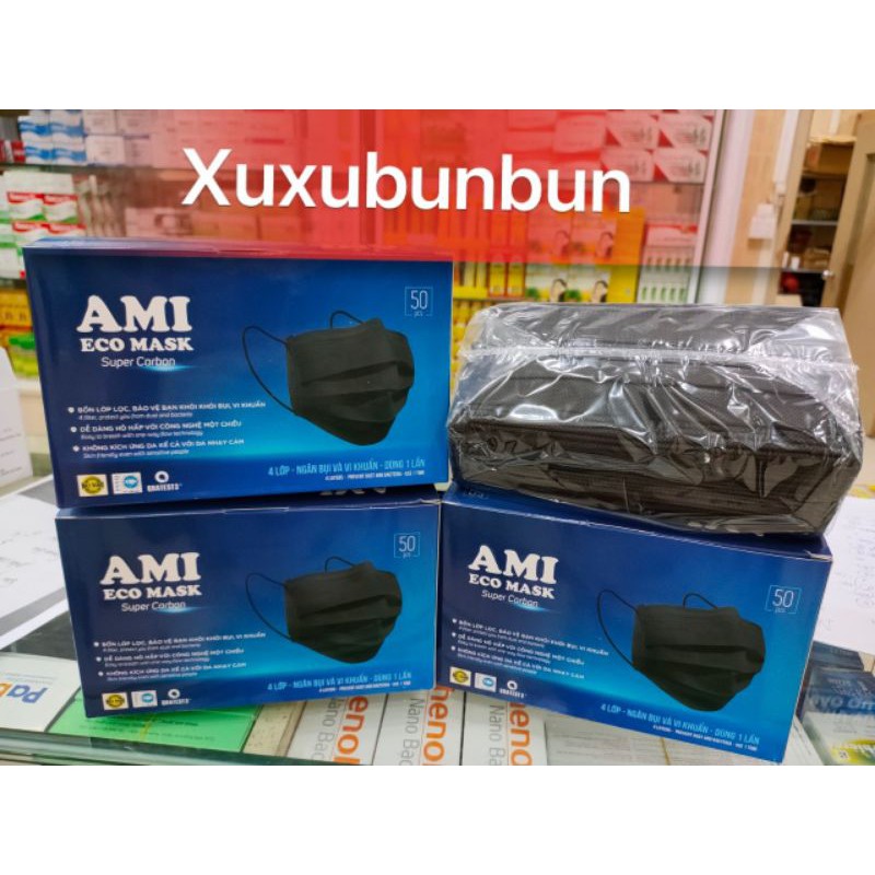 KHẨU TRANG AMI 4 LỚP MÀU ĐEN (HỘP 50 CÁI)