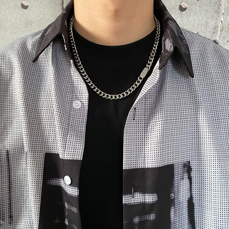 Dây Chuyền Thép Titan Mặt Vuông Tròn Cá Tính 191001Dây Chuyền Thiết Kế Đơn Giản Phong Cách Hip Hop Cá Tính