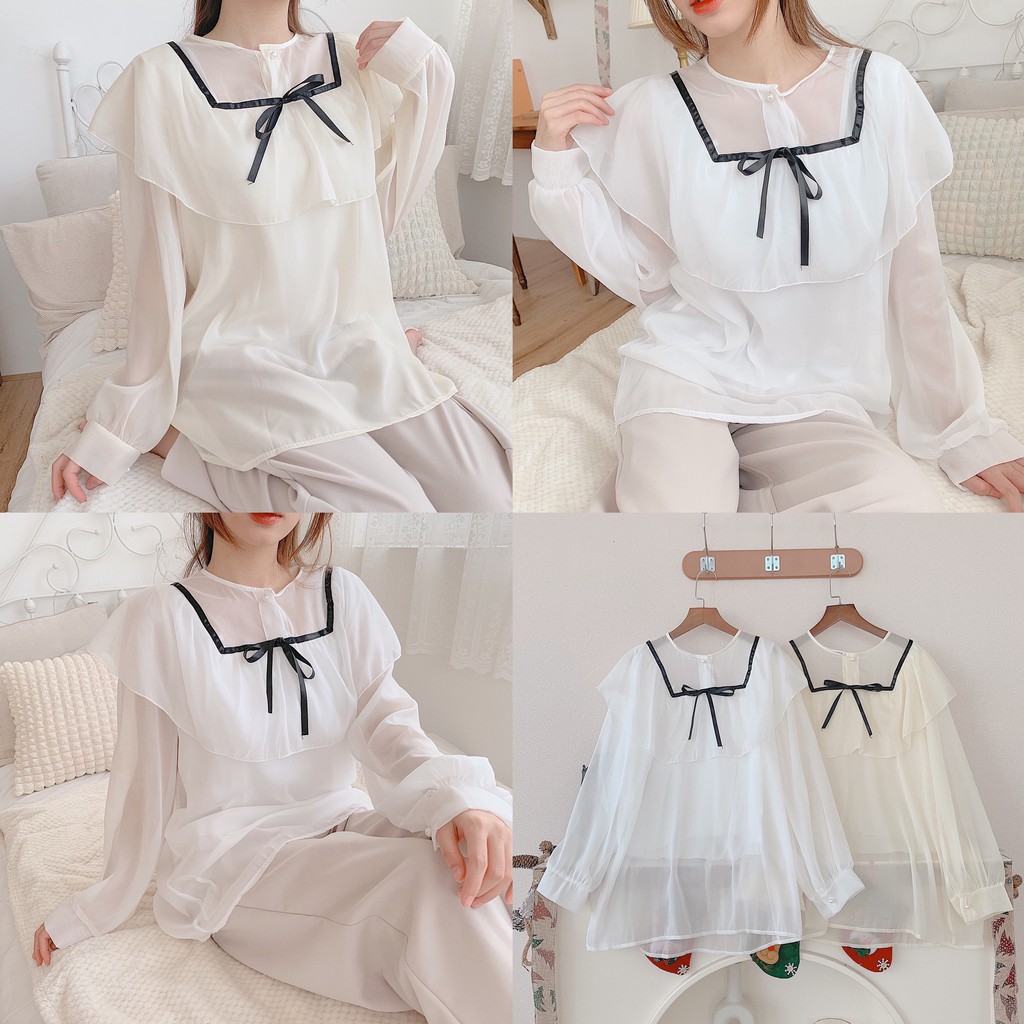 [ẢNH THẬT] - Áo sơ mi cổ nơ voan tơ ulzzang - SM05 - jannahouse