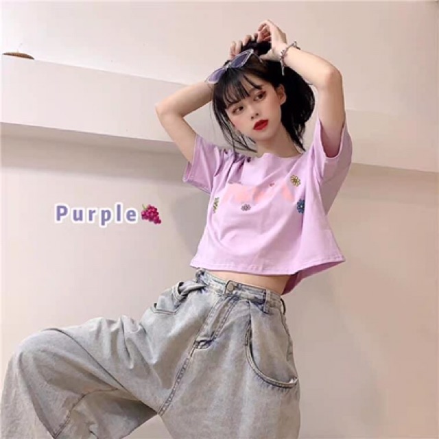(Ảnh thật)☘️☘️Áo croptop tay ngắn NANA 4 màu(tím/xanh/trắng/cam đất)
