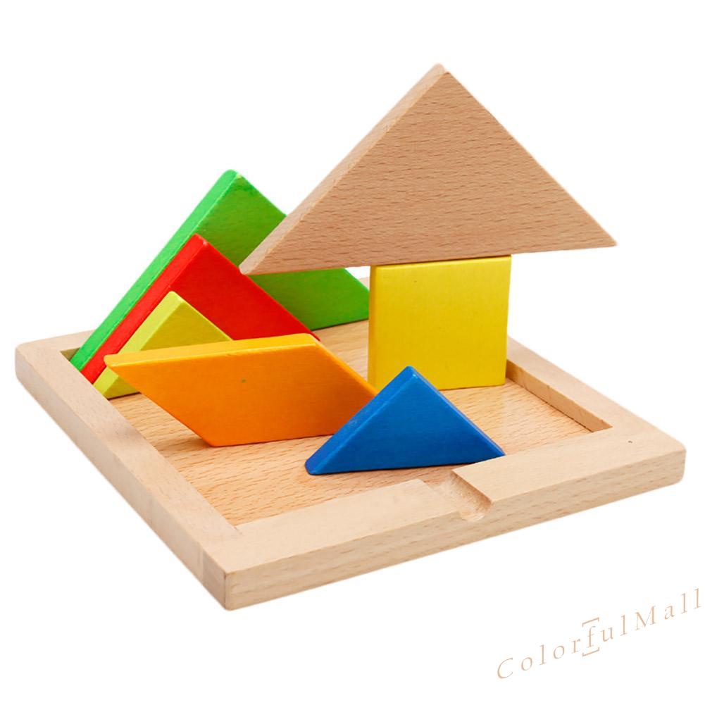 CO Children Mental Development Tangram Wooden Jigsaw Board Puzzle Set Toys