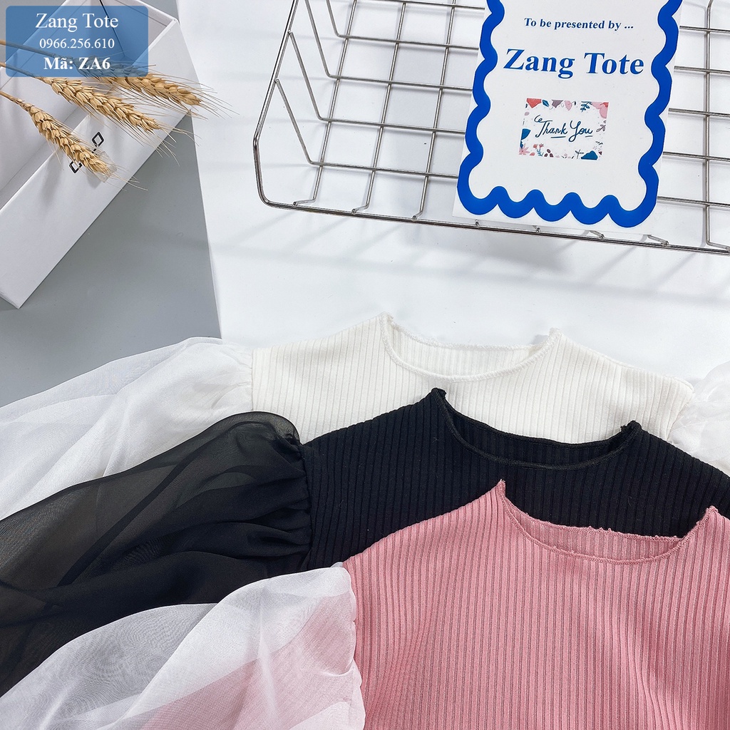 ZA6 - Áo tay bồng bèo cho bé gái chất thun gân cao cấp phối tơ và nơ xinh sang chảnh - Zang Tote