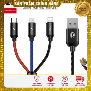 Cáp 3 đầu MicroUSB, Lightning, Type-C dài 120cm - Baseus Three Primary Colors 3-in-1 - Cáp dùng cho iPhone và Android