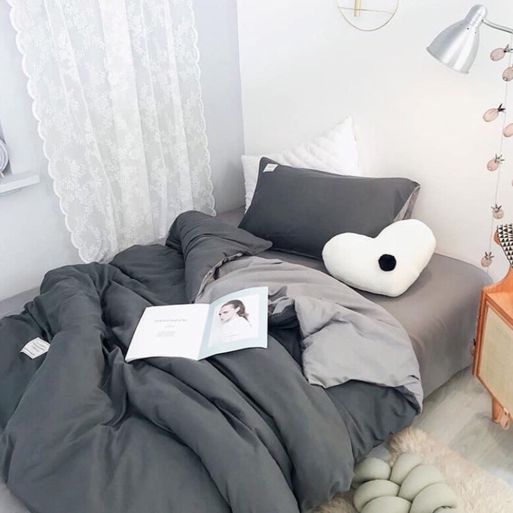 Bộ Chăn Ga Gối Cotton TC Emmidecor cao cấp - Ghi đậm mix nhạt giá tốt
