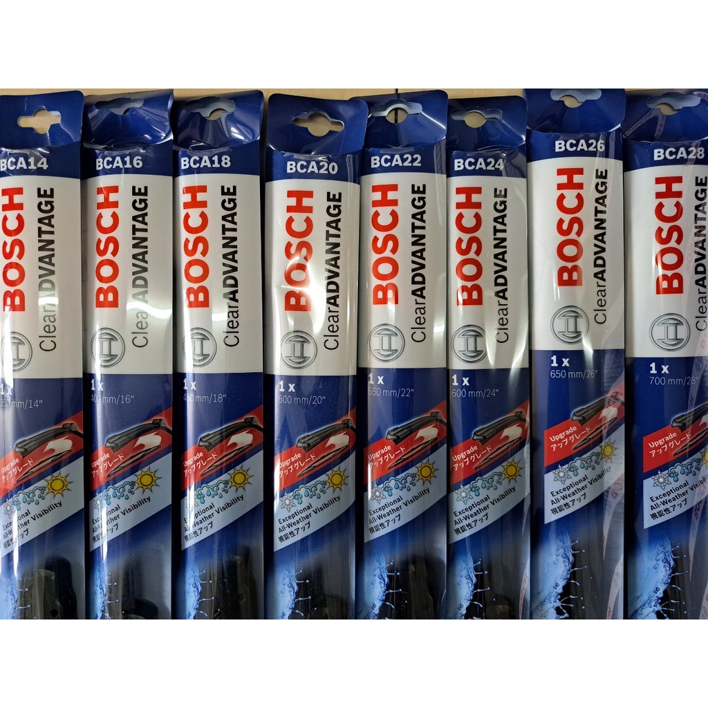 Gạt mưa Bosch Clear Advantage Chính hãng loại xương mềm có các size dùng cho các dòng xe tương thích