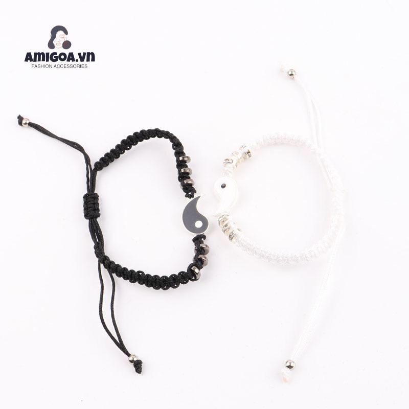 ✨✨Vòng tay đôi dây vải bện mặt hình thái cực quyền thiết kế độc đáo dành cho các cặp đôi, bạn thân vòng tay vải đôi quà tặng ý nghĩa