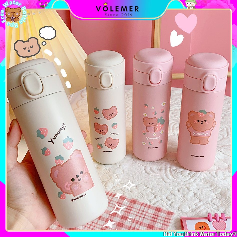 Bình Nước Giữ Nhiệt Bằng Thép Không Gỉ Họa Tiết Hoạt Hình Dễ Thương Cho Trẻ Em
