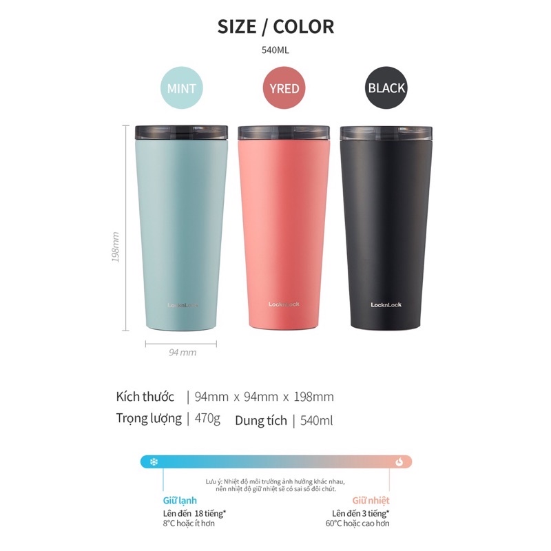 [LOCK&amp;LOCK] LY GIỮ NHIỆT NEW CLIP TUMBLER 540ML - LHC4279 LOGO LOCKNLOCK