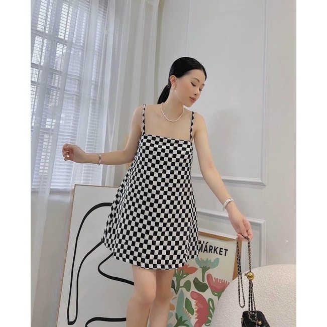 Đàm 2 Dây Babydoll Xoè Caro Lập Thể