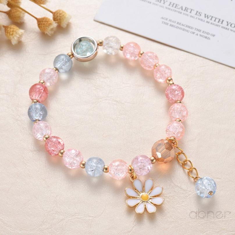 [Abner] Chúng tôi hoa Hạt pha lê đáng yêu Daisy Charm Fortune Vòng tay cho nữ phụ Cô gái Vòng tay Chuỗi đeo tay Đồ trang sức