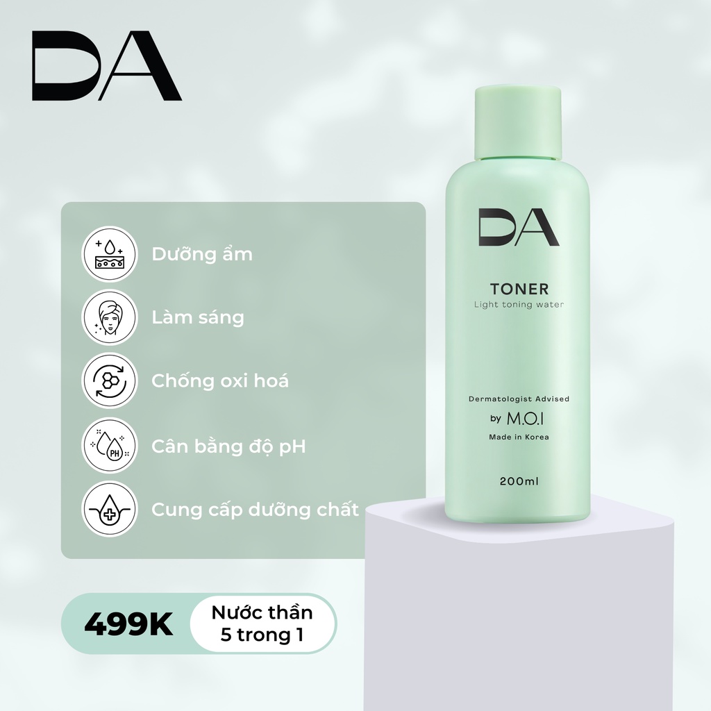 Combo Sữa rửa mặt và Toner DA by MOI Cosmetics làm sạch, dưỡng ẩm cho da ( 2 chai x 200ml)