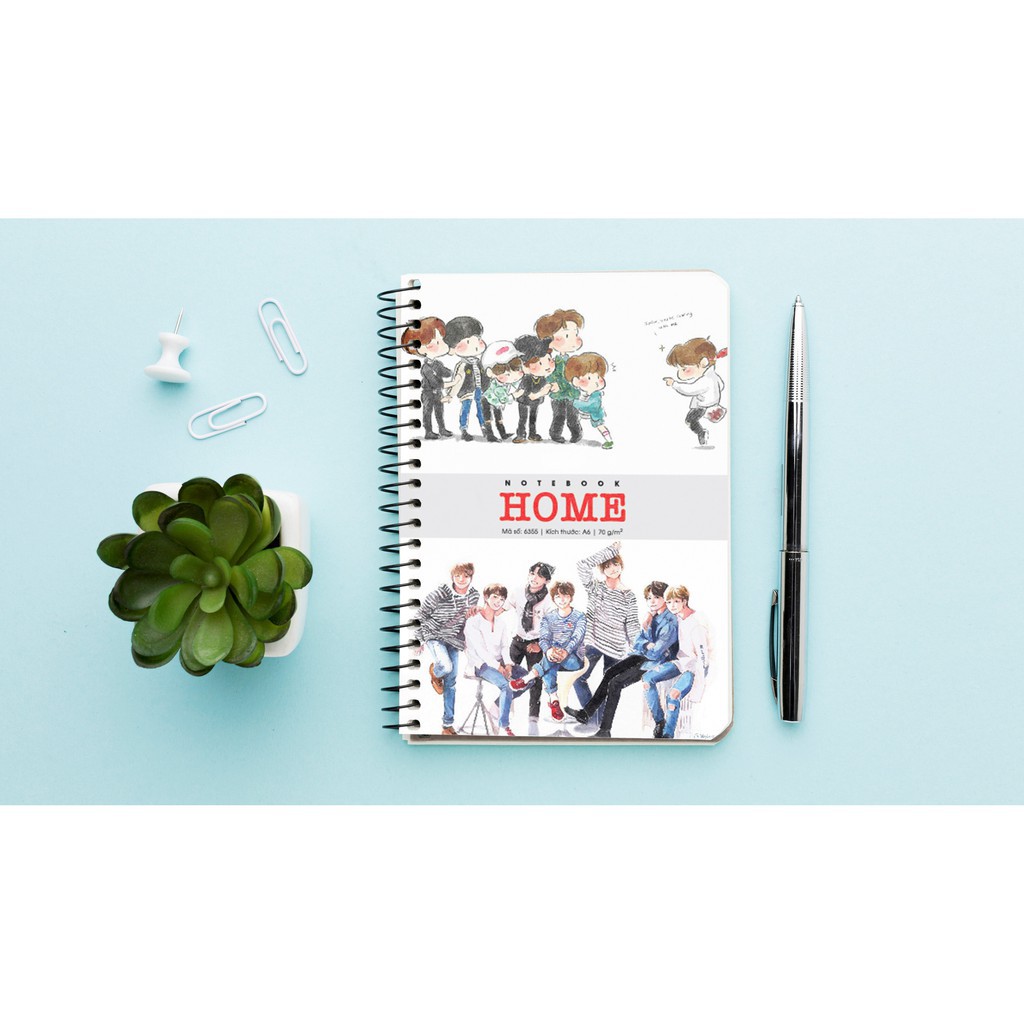 Cuốn Tập Sổ lò xò kẻ ngang cầm tay A6 (200 trang) boy idol kpop BTS/ BTS 21 Kpop