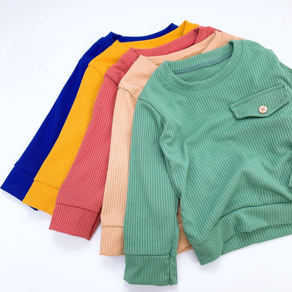 [SALE] Bộ Thun Gân Dài Tay Bé Trai, Bé Gái KIMCHIBABY Đính Cúc Nắp Ngực, Bộ Quần Áo Cho Bé Mặc Nhà KWTD2216