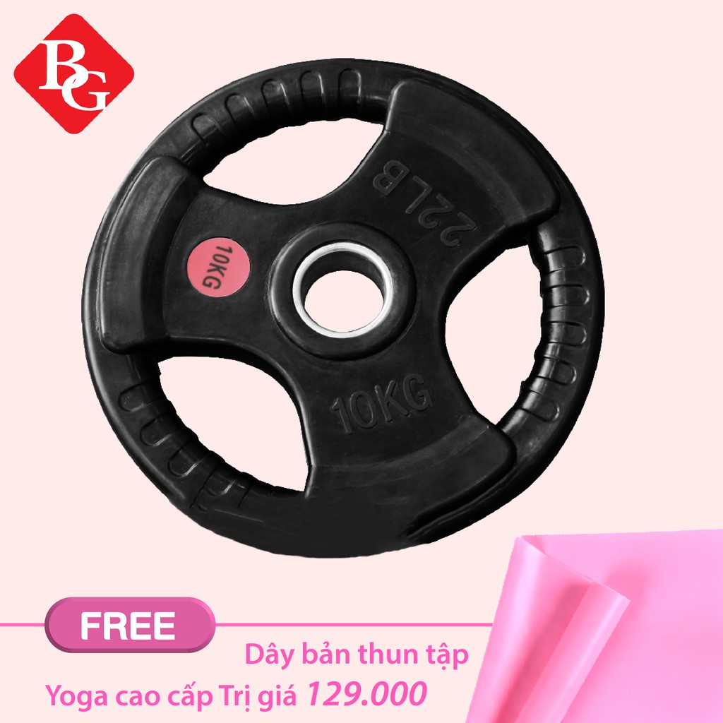 professionall.gym19 - Tạ miếng 10kg(ø: 50mm), tạ bánh  3 lỗ cao cấp lõi thép đặc bọc cao su non 10kg Mẫu mới