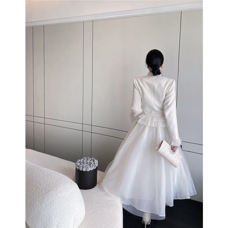 Bộ Áo Khoác + Chân Váy Len Ngắn Lưng Cao Thời Trang Thu Đông Hàn Quốc 2022 Cho Nữ