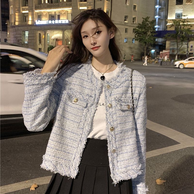 Cotton fragrant agreement French style small fragrant style coat women's autumn 2022 new style tassel chic short style long sleeved blouse