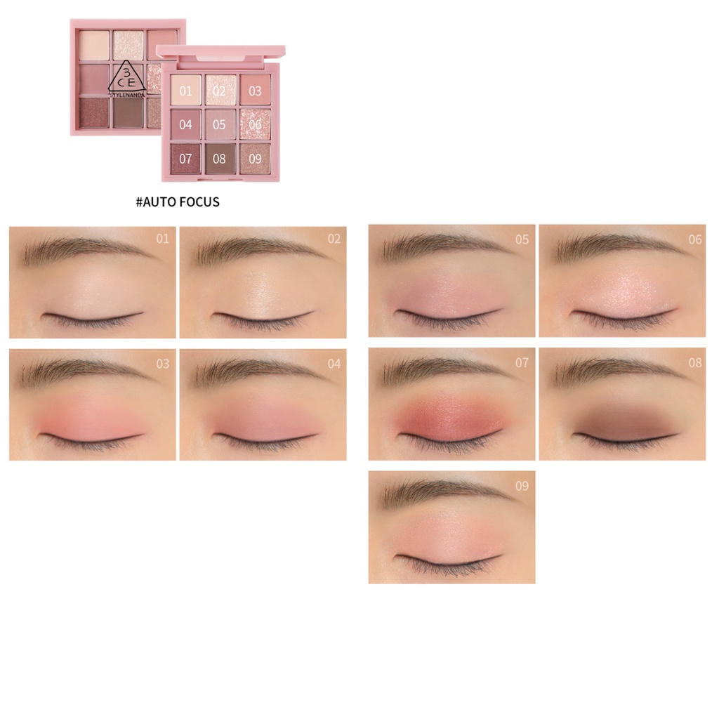 Bảng phấn mắt 9 ô 3CE phiên bản  3CE MULTI EYE COLOR PALETTE #AUTO FOCUS - Hồng hoa cà 8.5G
