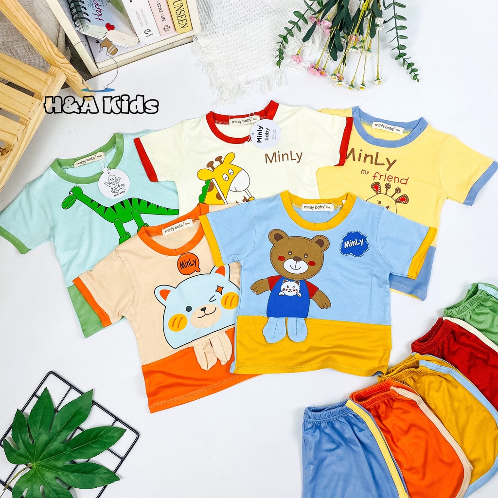 Bộ đồ cộc tay MINLY BABY in con vật dễ thương cho Bé MEGAUU BCTPV