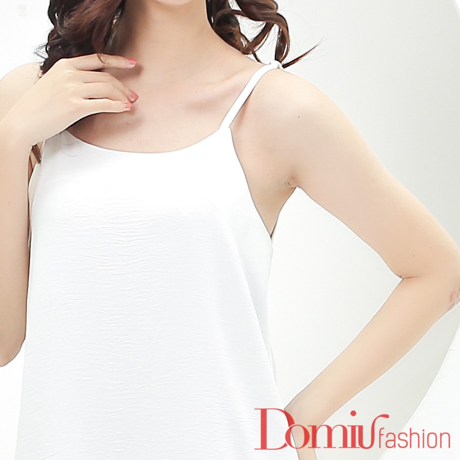 Váy 2 dây suông DOMIU chất đũi lụa trơn basic nữ VX01