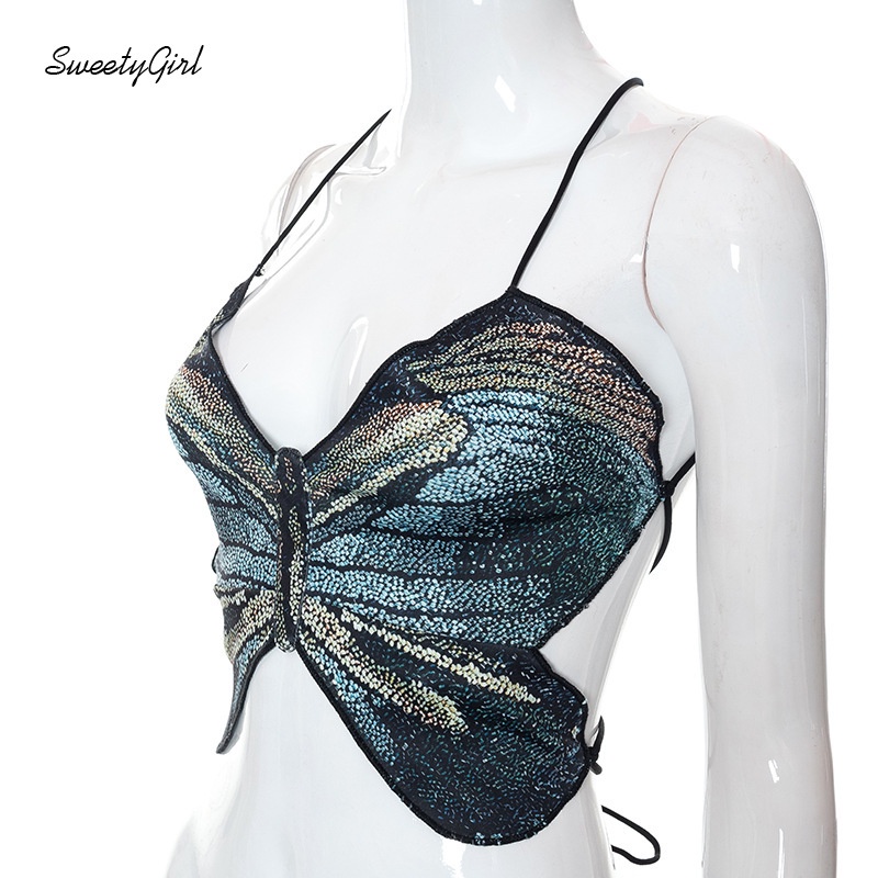 Áo Hai Dây Họa Tiết Bướm Quyến Rũ Thời Trang Cho Nữ 2022