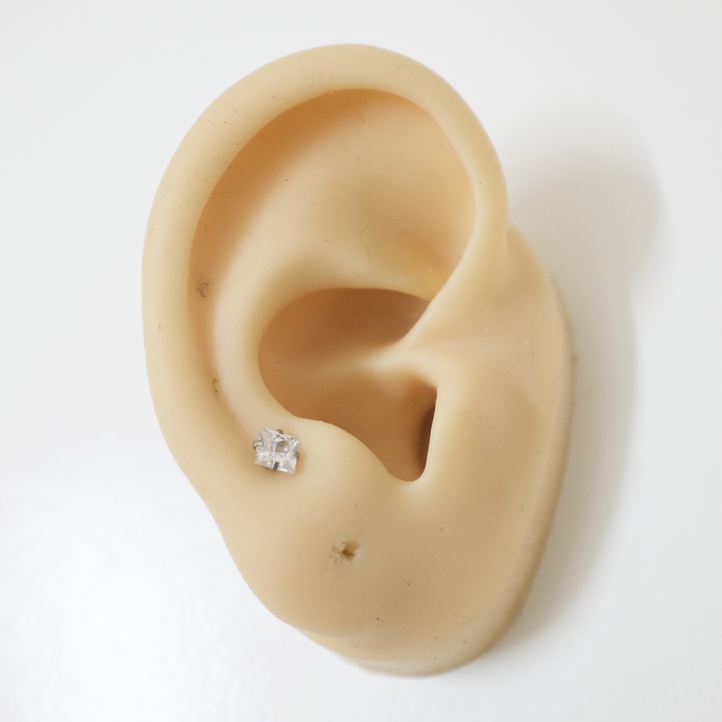 [1 Chiếc] Khuyên Tai Titan 2 Đầu Đá Vuông Unisex Màu Bạc Đuôi Bi Không Gỉ Sét Không Ngứa Bông Tai Julies Box 66