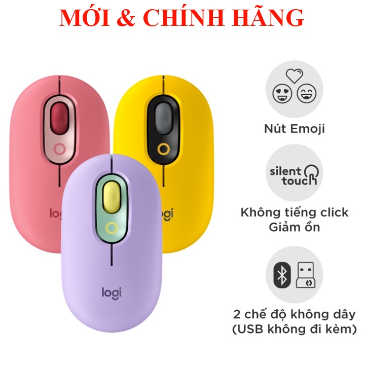 Chuột không dây bluetooth Logitech POP MOUSE giảm ồn, nút emoji tùy chỉnh, M350