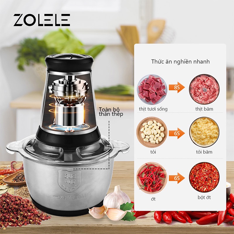 Máy xay thịt Zolele Zd002 mới xử lý nhanh thực phẩm bếp 2L 2022