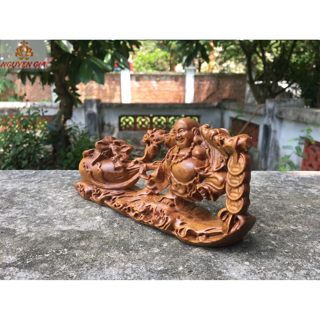 Tượng phật để xe ô tô phật di lặc kéo bao tiền bằng gỗ bách thơm mát trang trí taplo oto, để bàn ý nghĩa