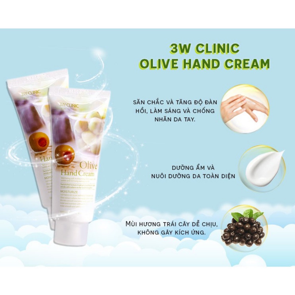 Kem Dưỡng Da Tay 3W Clinic Olive Hand Cream 100ml