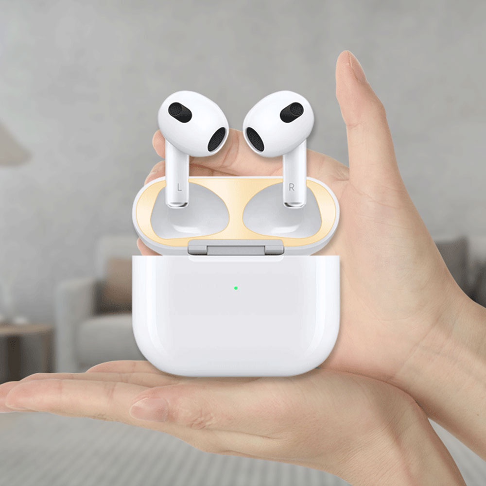 Miếng dán mạ điện kim loại bảo vệ hộp sạc tai nghe thích hợp cho Airpods 3