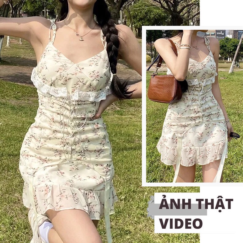 (Hàng Có Sẵn) Đầm, Váy Hai Dây Hoa Nhí Phong Cách VinTage Hàng Quảng Châu Siêu Đẹp (Ảnh thật ở cuối)