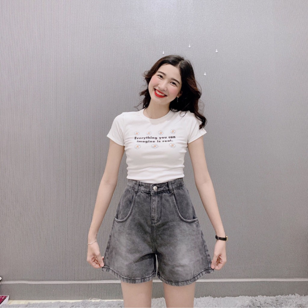 Quần Short Jean ngố - lửng cạp cao ống rộng An Đông