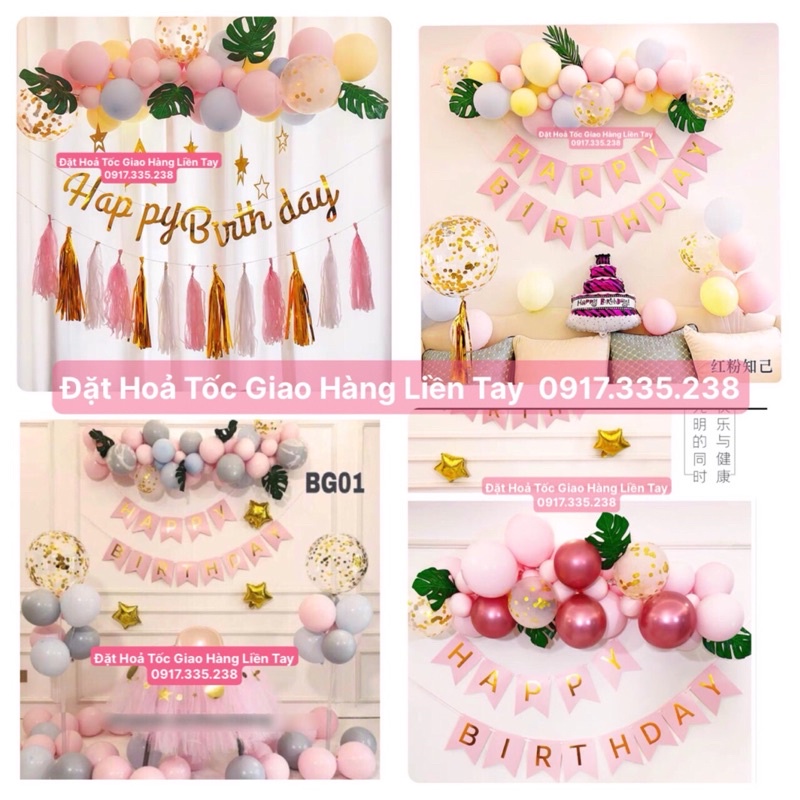 Set Bộ Bóng Hồng lợt Pastel  Xám Pastel Tặng Bơm  Dây kết Bóng Keo Bóng