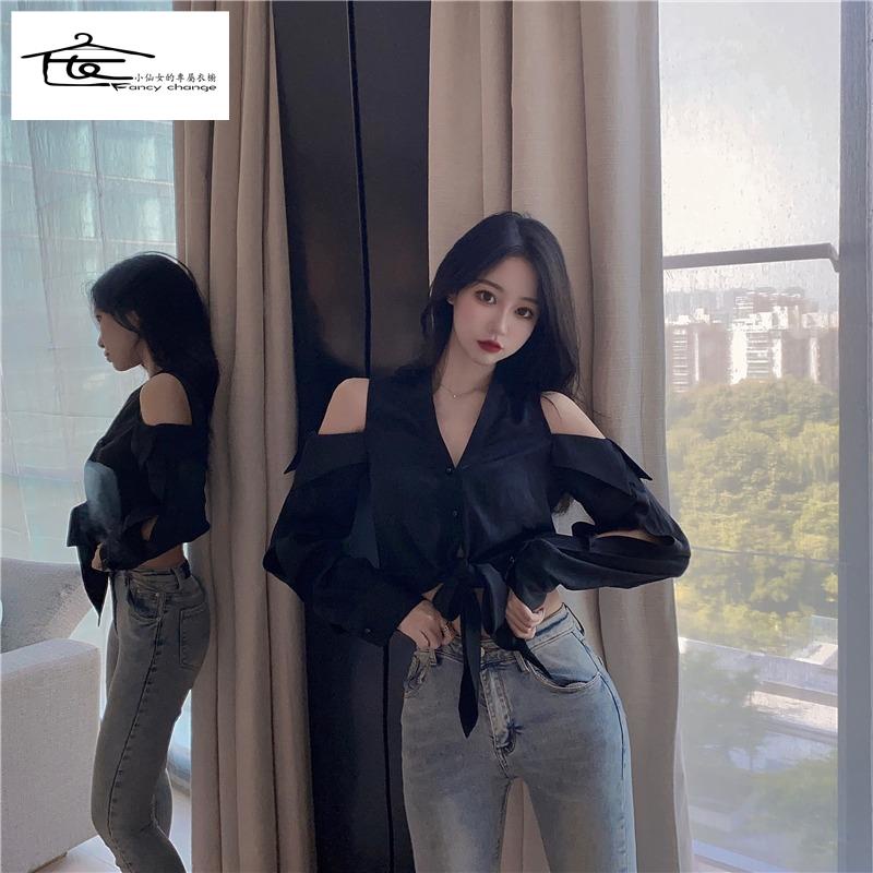 Áo Sơ Mi Trắng Trễ Vai Cổ Chữ v Tay Dài Thời Trang Mùa Hè Hàng Mới Dành Cho Nữ 2022